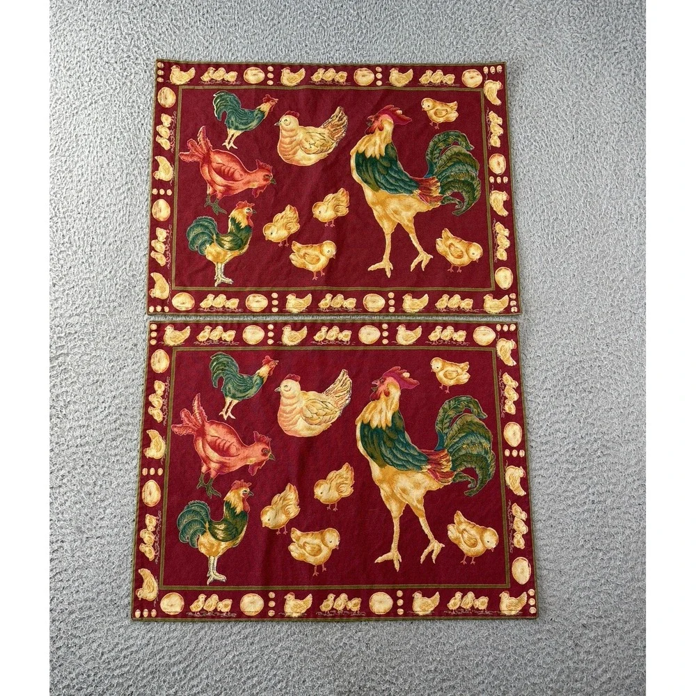 Vintage April Cornell Rooster & Hen Placemats Set of 2